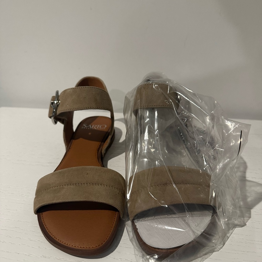 Tan Open-Toe Sandals with Ankle Straps